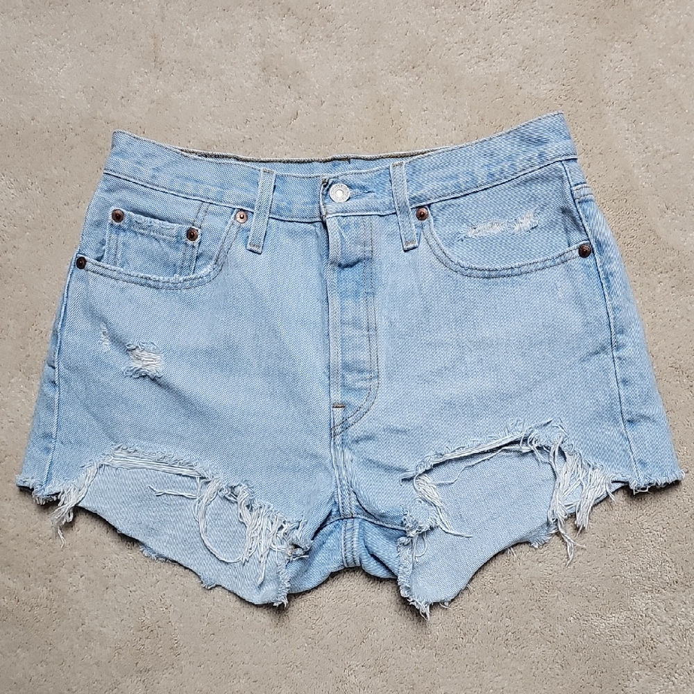 Levi's Light Blue Distressed Jean Shorts 29 Waist